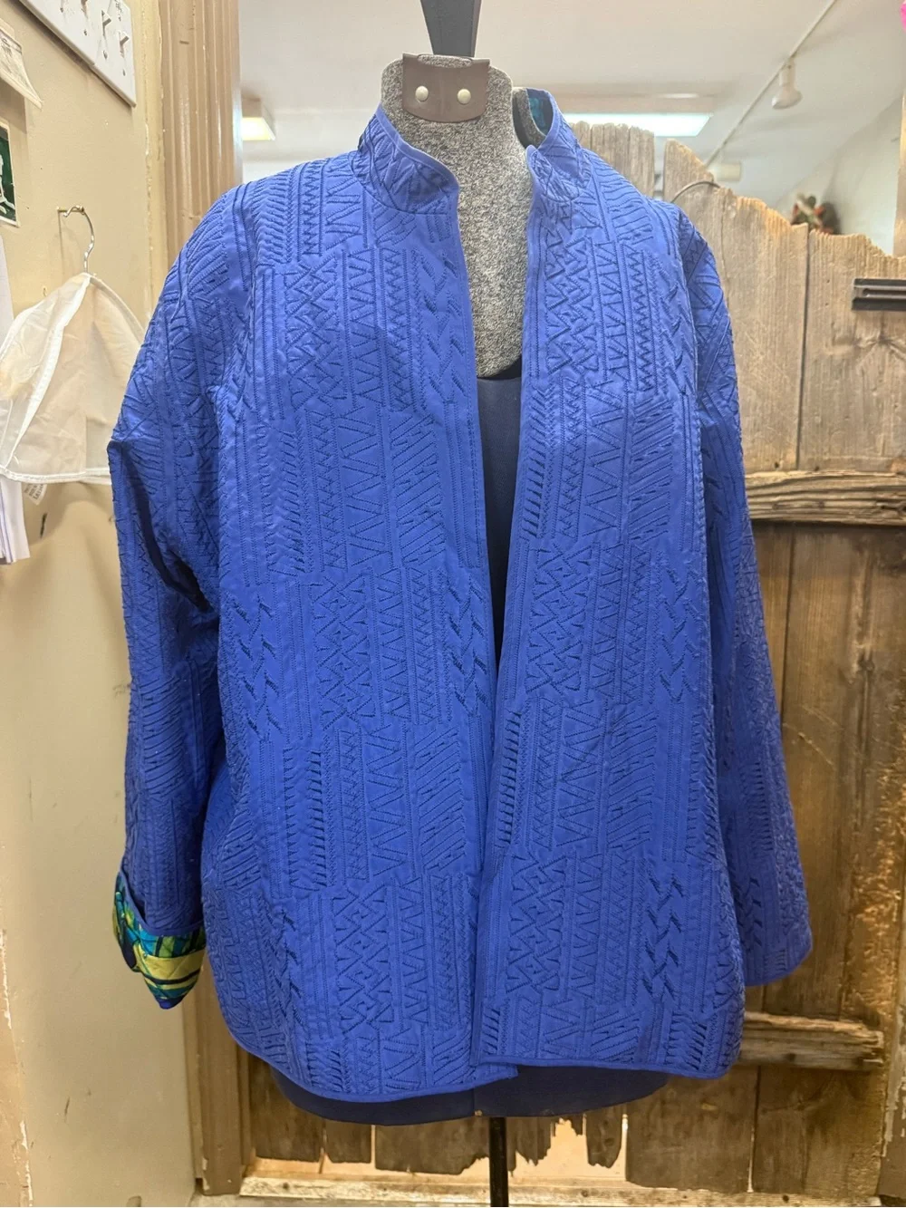 Chico's Royal Blue Textured Open-Front Jacket - Picture 1 of 5